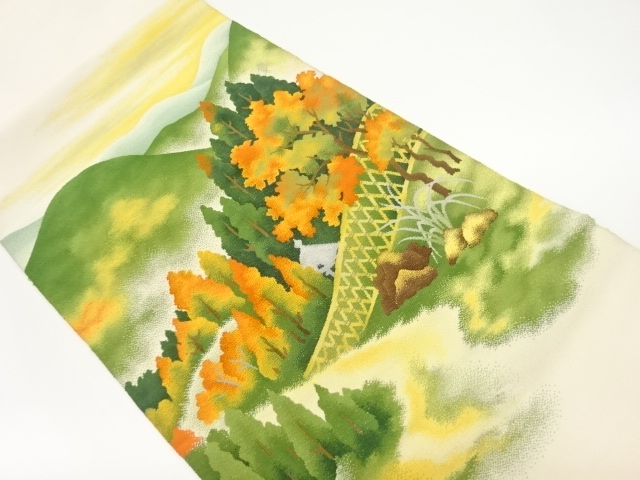 綴れ山並みに木々・庭園風景模様織出し名古屋帯